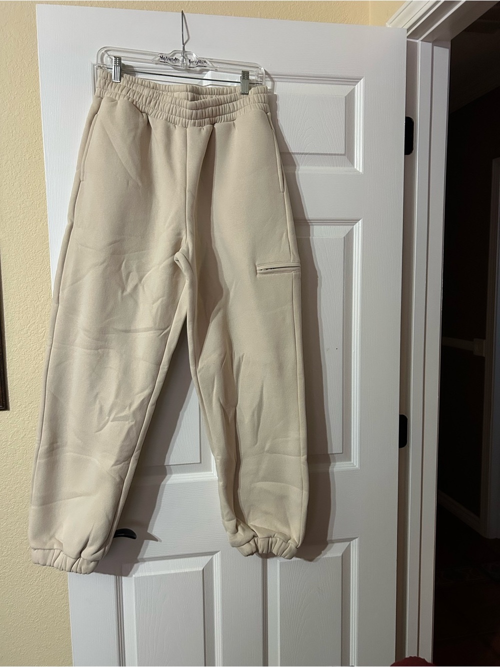 Cream Cargo Joggers with Elastic Waist